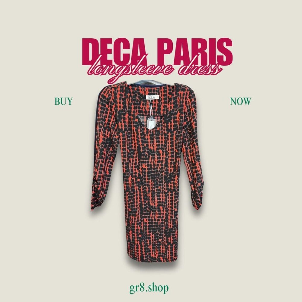 Deca Paris XS Longsleeve Red & Black Printed Dress Wrap Style